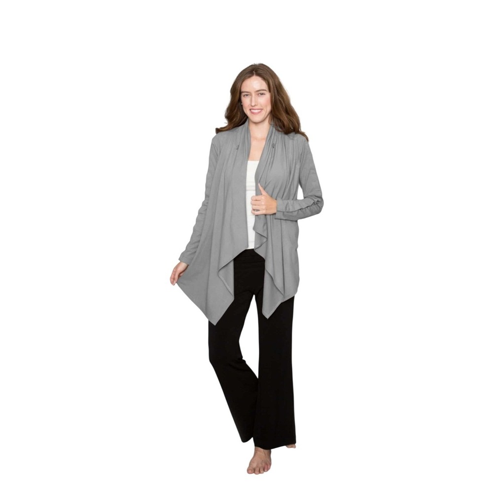 Lanston NWT SZ MED Gray Waterfall Drape Long Sleeve Cardigan Open Front Lightwt